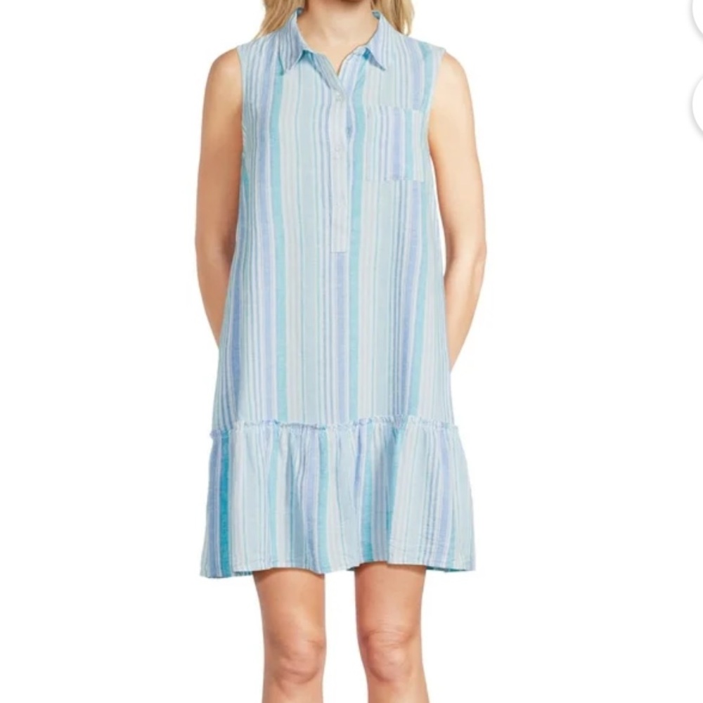 Time and Tru coastal sleeveless casual beachy cotton blend dress sz XS (0-2)